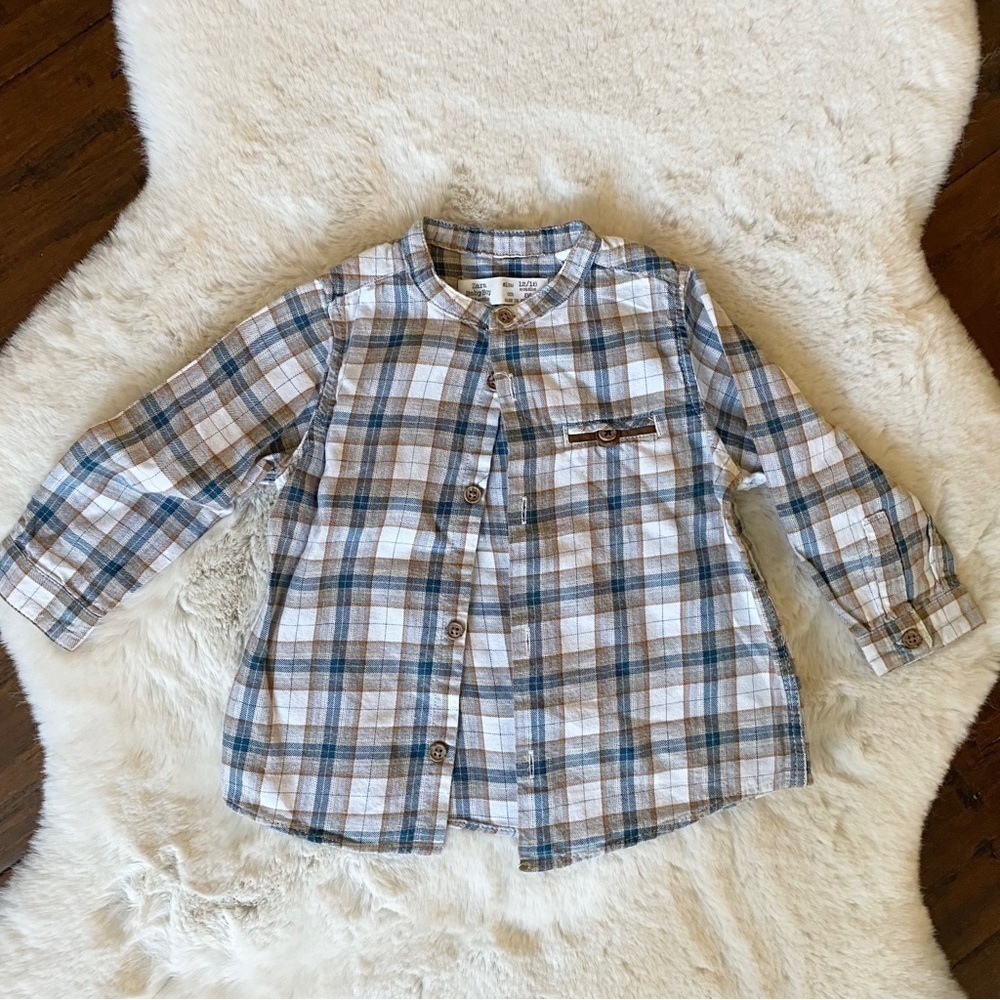 Zara Baby Boy Plaid Striped Button Down Shirt